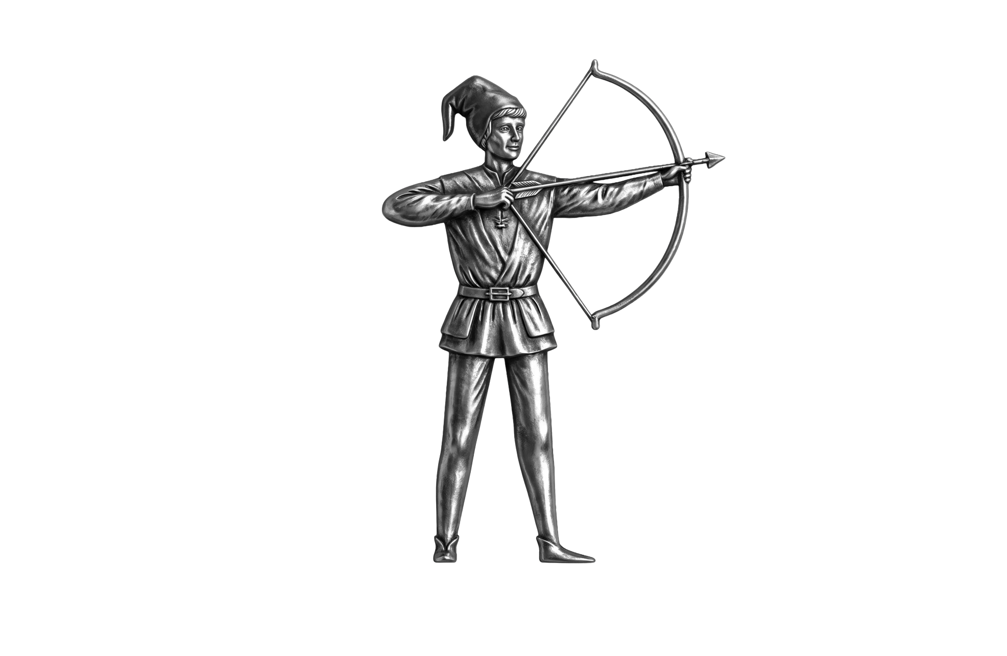 Silver statue of an archer drawing a bow